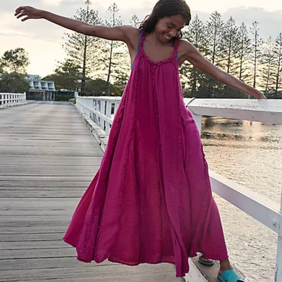 New Free People Mckinley Maxi Dress ENDLESS SUMMER $108 X-SMALL Raspberry - Picture 1 of 3